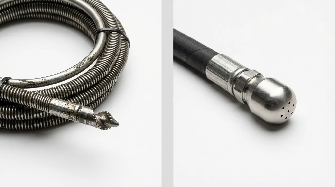 Drain snake cable and hydro jetting nozzle used for drain cleaning in Asbury Park, NJ